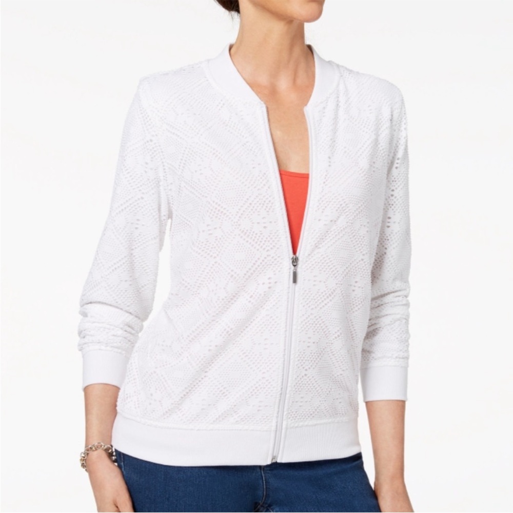 Alfred Dunner White Floral Lace Summer Jacket